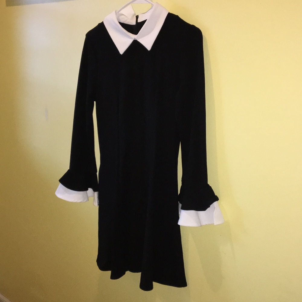 Black dress with white sleeves and collar
